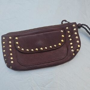 Chic Leather Wristlet with Gold Studs